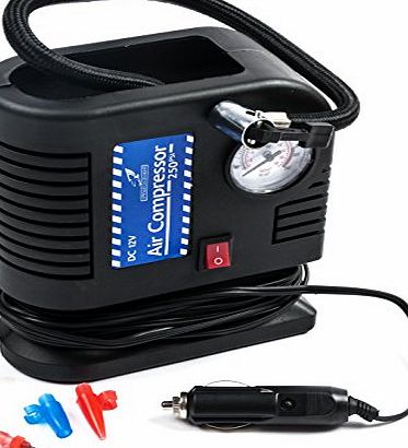 Falcon 12V DC Portable Air Compressor Multi-Purpose Tyre Inflator 250 PSI with Nozzle Adapters Cigarette Lighter Powered