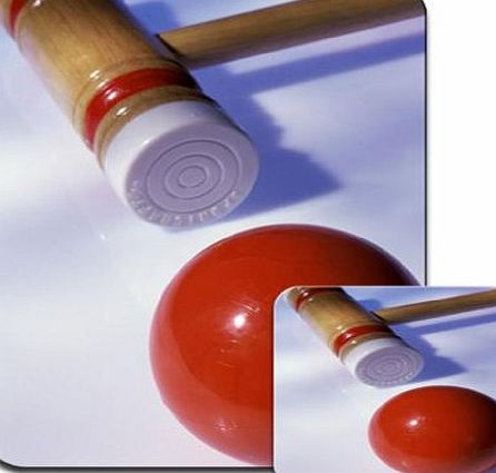 Fancy A Snuggle Croquet Mallet Ready To Strike On Red Ball Premium Mousematt amp; Coaster Set