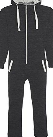 Fashion Oasis UNISEX MENS AZTEC PRINT ONESIE ZIP UP ALL IN ONE HOODED JUMPSUIT S M L XL XXL (SMALL, CHARCOAL GREY PLAIN)