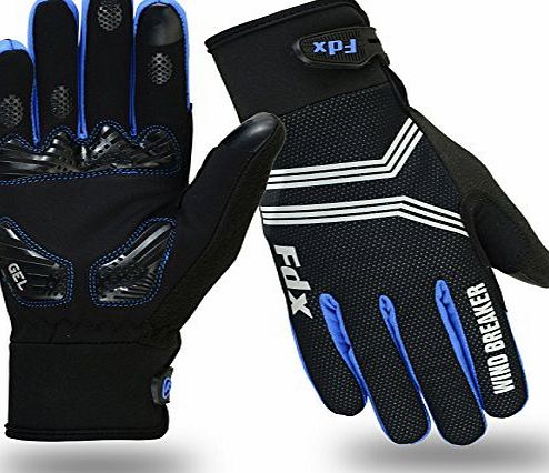 FDX Cycling Gloves Windproof Gel Padded Touchscreen Compatible Full Finger Gloves (Black/Blue, XX-Large)