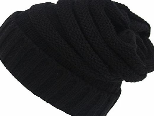 FEITONG Unisex Slouchy Knitting Beanie Hip Hop Cap Warm Winter Ski Hat (Black)