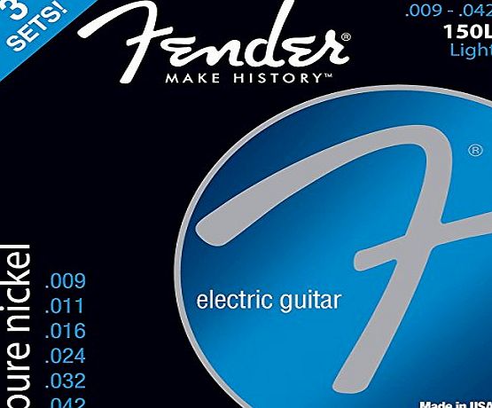 Fender 150L Pure Nickel Electric Guitar Strings - Light - 9-42 - 3 Pack
