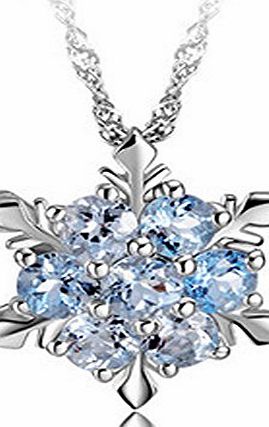 findout ladies swarovski element sterling silver blue crystal snowflake pendant necklace .for women girls children.(f1465)