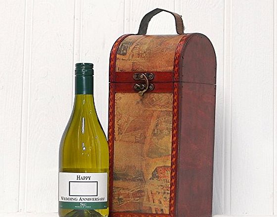 Fine Food Store Happy Wedding Anniversary White Wine - Premium French White Wine 750ml in a Quality Wooden Replica Vintage Style Chest - Gift idea