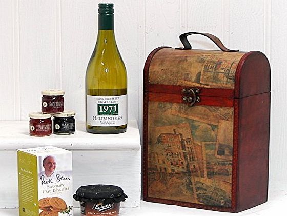 Fine Food Store PERSONALISED Clarendon Vintage Wooden Wine Chest Hamper with 750ml Fine French White Wine (ADD YOUR OWN NAME amp; MESSAGE TO THE BOTTLE LABEL)