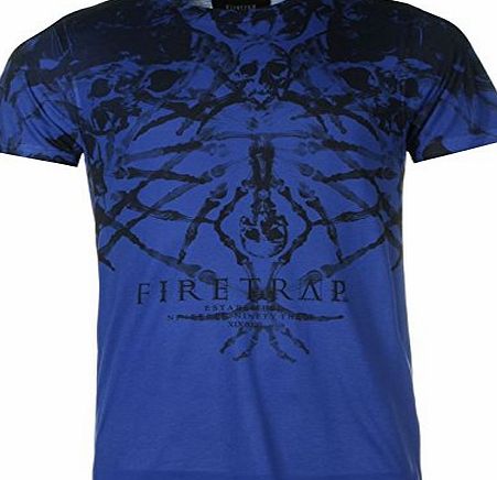 Firetrap Mens Arono Sub T Shirt Lightweight Print Short Sleeve Crew Neck Tee Mazarine Blue L