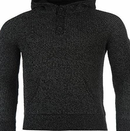 Firetrap Mens Lined Hooded Over The Head Knit Lightweight Ribbed Winter Dark Slate/Blk M