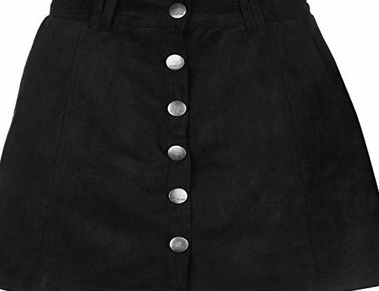 Firetrap Womens Suede Skirt Lightweight Full Popper Front Fastening Black 8 (XS)