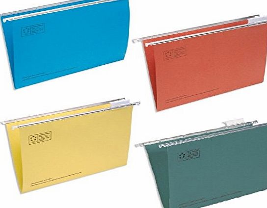 Five Star 10 x ASSORTED MIXED COLOURS CARD FOOLSCAP SIZE SUSPENSION FILES WITH TABS AND INSERTS - 400mm RUNNER LENGTH - SUSPENDED HANGING DOCUMENT FILING STORAGE FOLDERS WALLETS - OFFICE SCHOOL COMMERCIAL STATI