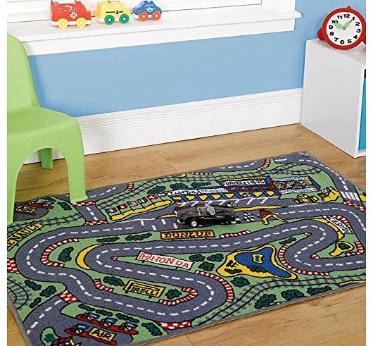 Flair Rugs Childrens Boys Formula One Playmat Roadmap Toy Cars Hot Wheels Ferrari Play Room 100 x 190 Cm Rug