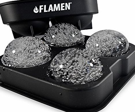 Flamen Fast-Release Ice Ball Maker Tray, Black Flexible Silicone Ice Cube Tray, Ultra Slow Melting Ice Spheres Perfectly round 2`` Ice Ball Maker, Whisky, Scotch, Highball Cocktail or Liqueur Glasses