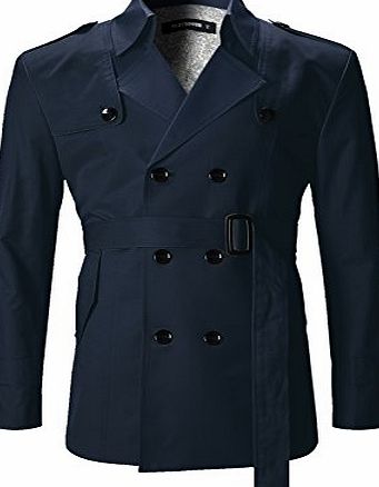 FLATSEVEN Mens Slim Fit Designer Casual Trench Coat (CT201) Navy, Size XL