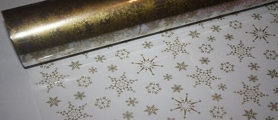 floral supplies 5m x 80cm Gold Snowflake Christmas Cellophane Film Wrap. Florist Quality Cello Bouquet / Gift / Hamper / Basket Wrapping.