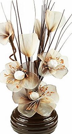 Flourish - 797508 - 813 Brown Glass Vase with Cream Brown and Coffee Nylon Artificial Flowers in Vase, Ornament, Fake Flowers - 32cm