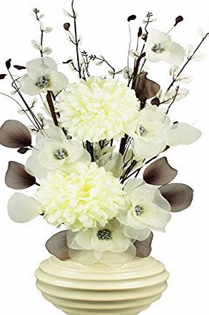Flourish Artificial Flowers in Cream Oval Vase, Cream, 75 cm