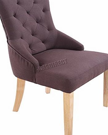 FoxHunter Furniture Set of 4 Premium Brown Linen Fabric Dining Chairs Scoop Tufted Back with Solid Wood Legs Seat Contemporary Modern Look DCF04 Living Room Lounge Office