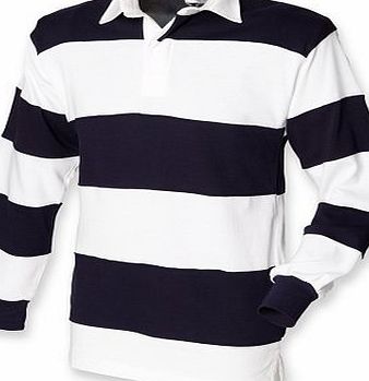 Front Row Heavy Duty Cotton Sewn Stripe White and Navy Rugby Shirt (Medium 38-40`` Chest)
