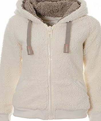 Fuchia boutique Ladies Womens Soft Teddy Fleece Hooded Jumper Hoody Jacket Coat Cream Taupe S M L XL (M, Cream)