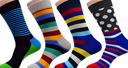 FULIER Mens 4 Pack Cotton Rich,Comfortable,Breathable,Designer Fashion Socks