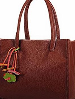 Fulltime(TM) Fashion Elegant Girls Handbags Leather Shoulder Bag Candy Color Flowers Women Tote (Brown)