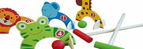 Funmate  Wooden Farm Animal Croquet Game Set,Indoor amp; Outdoor Mini Golf Cartoon Croquet,Baby Kids Children Educational Toy