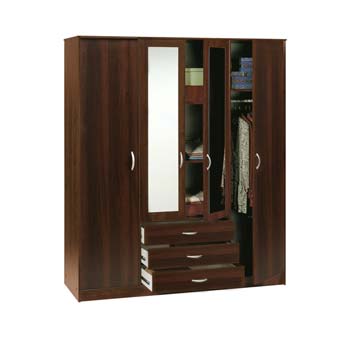 Furniture123 Cydia 4 Door 3 Drawer Mirrored Wardrobe in Dark