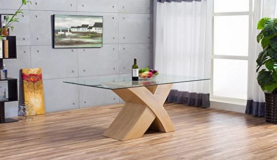 FurnitureBox MILANO X OAK Wood Veneer Glass Dining Table Set 6 Chairs Seater