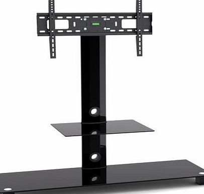 G-Vo  Glass TV Stand With Mount For Plasma LCD LED Flat Panel TVS, With Built In Swivel,  /- 15 Degrees TV Bracket , Black