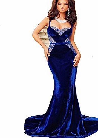 Gabriela Boutique Elegant Royal Blue Velvet amp; Lace Evening Dress Long Dress Cruise Prom Cocktail Wear Dress Size L UK 12 EU 40