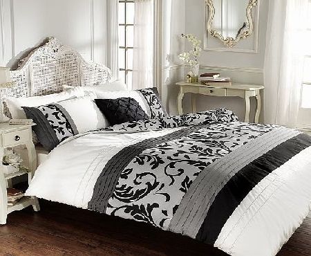 Gaveno Cavailia REVERSIBLE FLORAL PLEATED DOUBLE BED DUVET COVER QUILT BEDDING SET SCROLL BLACK by Gaveno Cavailia