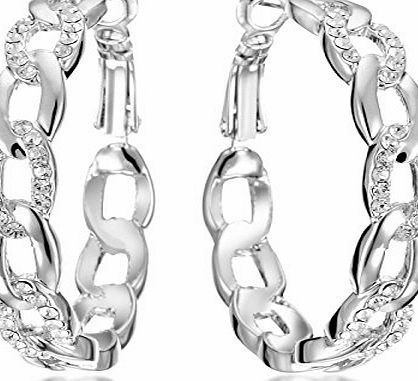 Gemini Womens Jewelry Platinum Plated White Gold CZ Diamond Hoop Pierced Earring Valentines Day Gifts Gm039Wg 1.5 inches
