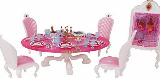 Generic 1/6 Scale Dolls House Furniture Dining Table Set with Cupboard for 29cm Dolls