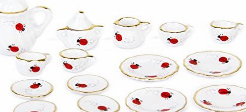 Generic 15Pcs 1/12 Doll House Miniature Dining Ware Porcelain Tea Set Dish Cup Plate Ladybug Print
