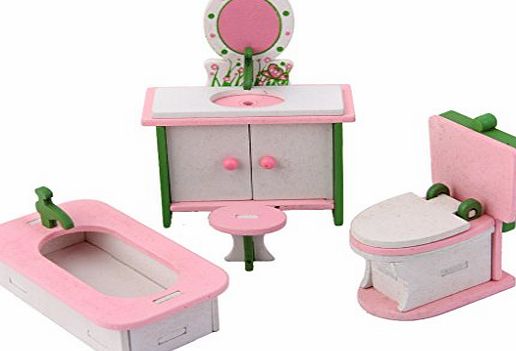 Generic Doll House Miniature Wooden Furniture Bathroom Set