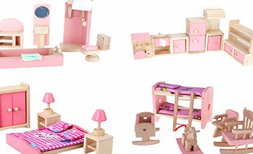 Generic Dollhouse Furniture Set Bathroom Bedroom Kitchen Kids Room Set (Pack of 4 Sets)