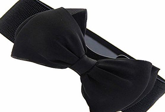 Generic Fashion Women Bowknot Bow Wide Stretch Buckle Waistband Waist Belt - Black, One size