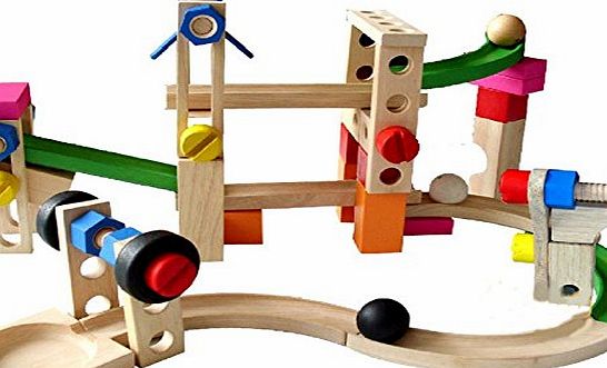 Generic Preschool Kids Baby Educational Toys Wooden Construction Set-Roller Coaster Tracks Blocks Wooden Building Blocks Toddler Toys for Boys Girls Learning Toy Tool