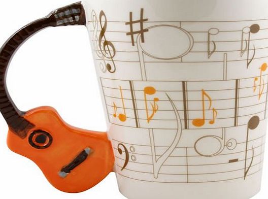 Ginger Interiors Acoustic Guitar Mug with Shaped Handle and Sheet Music Design