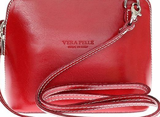 Girly Handbags  V155_red Genuine Leather Rigid Cross Body Shoulder Bag, Red