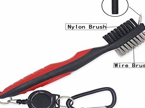 Giwox Golf Club Brush Dual Sided Nylon and Wire Club Cleaning Brush, Retractable Clip Golf Head Tool with Spike, Multi Tool as Ball Cleaners, Groove Sharpener, Golf Shoe Cleaning Kit