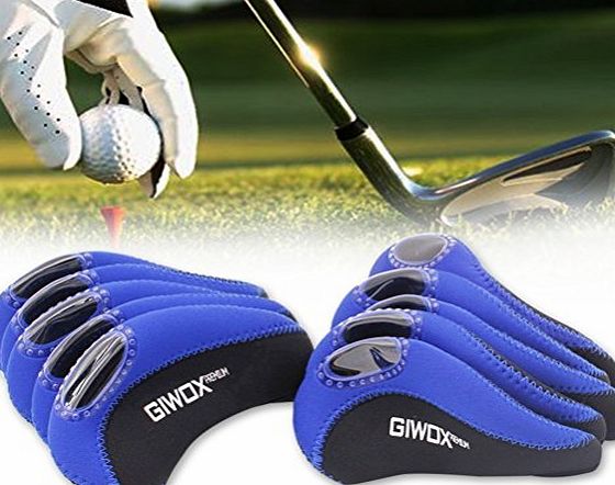 Giwox Golf Iron Covers Elastic Neoprene Golf Club Covers, PVC Windows Golf Club Case (Set of 10, Blue)