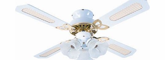 Global Rio 36`` White amp; Brass Ceiling Fan with 3 Light Kit RIO36B
