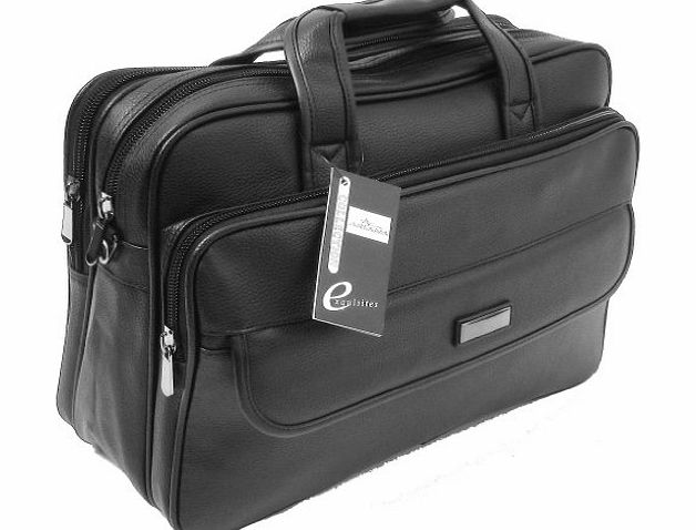 globehopper 15.6`` Matt Black Laptop Briefcase Messenger Bag with Shoulder Strap amp; Carry Handles, Leather Feel