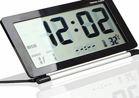 Goliton LCD Display Digital Travel Desk Snooze Alarm Clock Time Calendar Thermometer - Black