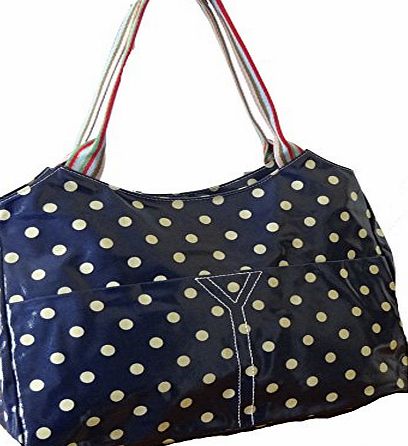 Gossip Girl - Large Oilcloth Tote / Business Style Shoulder Bag (Polka Dot - Blue)