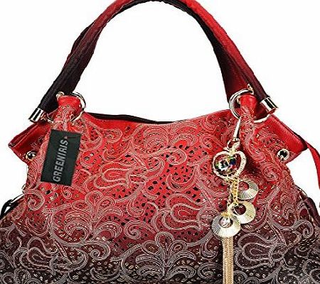Greeniris Ladies Faux Leather Handbags Sequins Shoulder Bags Totes Bags for Women Red