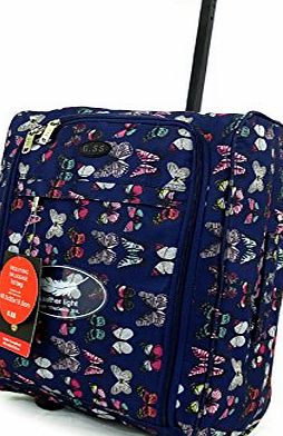 GSS Super Lightweight Cabin Approved Luggage Travel Wheelie Bag suitcase Trolley Cabin Approved Case 50x40x20 Easyjet Ryanair (Dark blue butterfly)