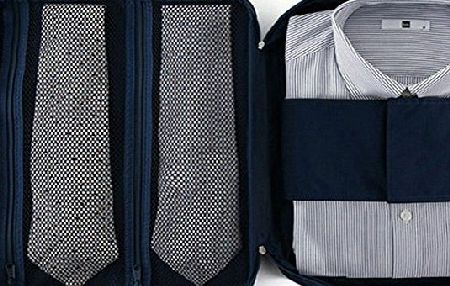 GUFAN Men Shirt Tie Wrinkle-free Travel Garment Bag Waterproof Nylon Meshes Neat Tidy Suitcase Storage Bag (Navy Blue)