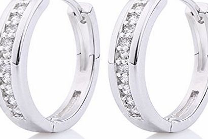 GULICX CZ Crystal Hoop Stud White Gold Electroplated Earrings Silver Tone Diameter 23mm Channel Setting