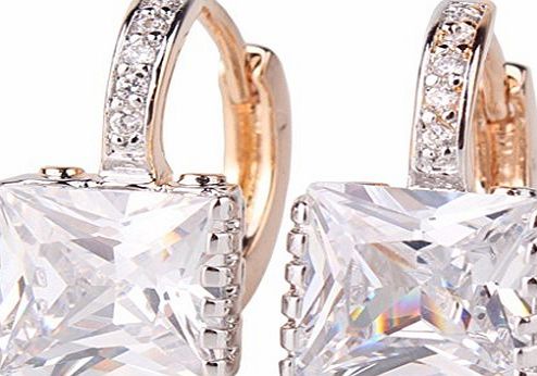 GULICX Fashion Jewellery Elegant 18k Gold Platinum Filled Earrings Princess Cut Zircon Leverback Huggie Earrings Clear